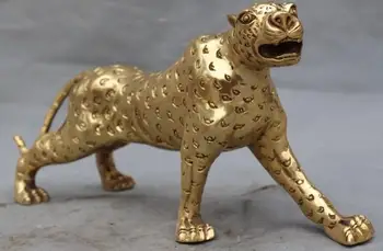 

China brass copper fengshui Wild animals ferocious Leopard Panther beast statue