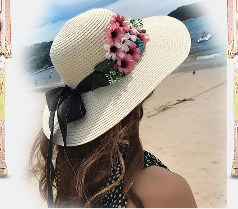 ORMELL дамы корейской моды цветок Sun Hat Для женщин Лето Повседневное 5 цветов складной пляж шляпа Femme Staw Hat