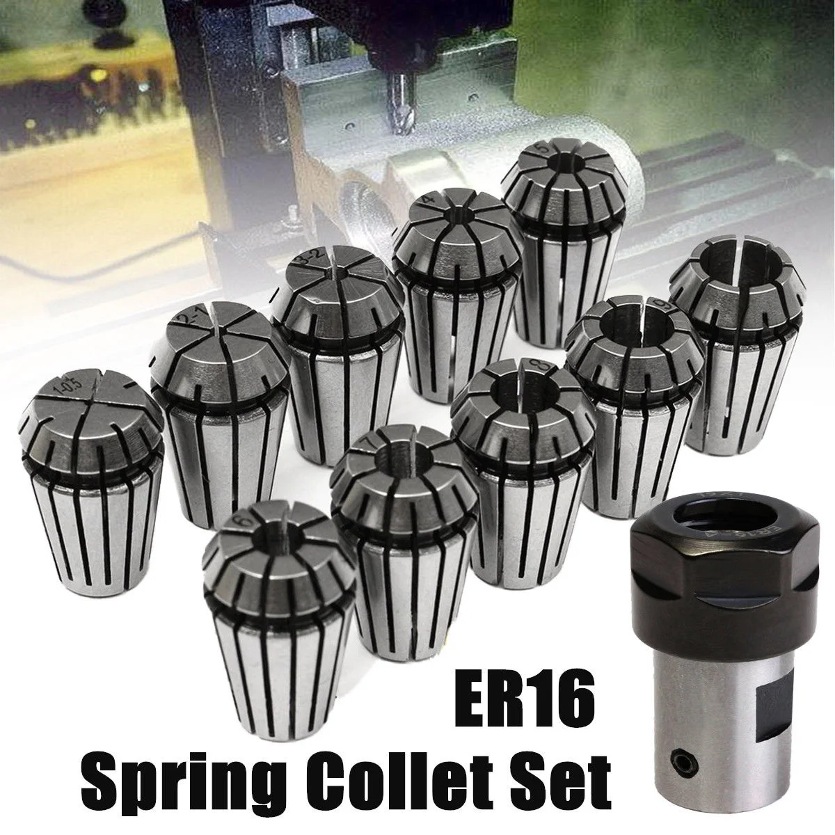 

10pcs ER16 Spring Collet Set+ 1pcs ER16 Motor Shaft 8mm Extension Rod Holder CNC Milling tool parts replacement accessories