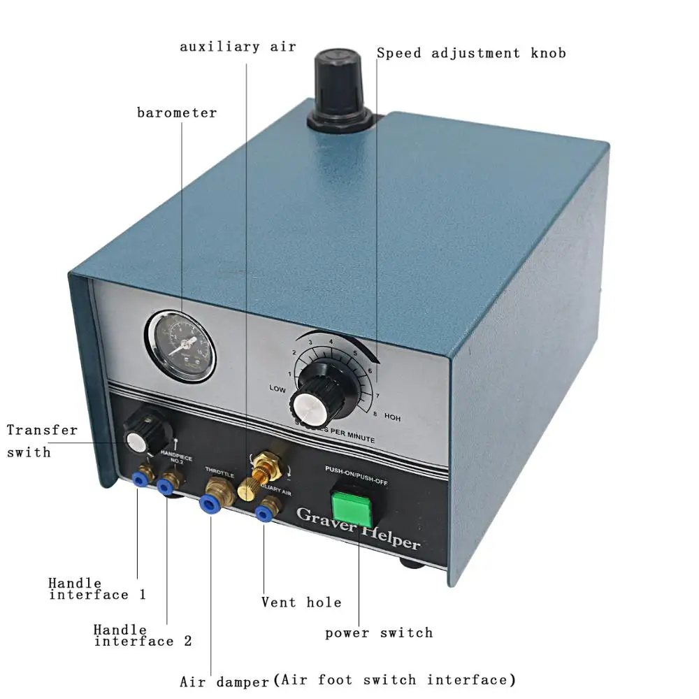 핸드피스 2 개가 있는 고품질 그래버 헬퍼 공압 조각 기계, 보석 도구 및 장비, 110V, 220V