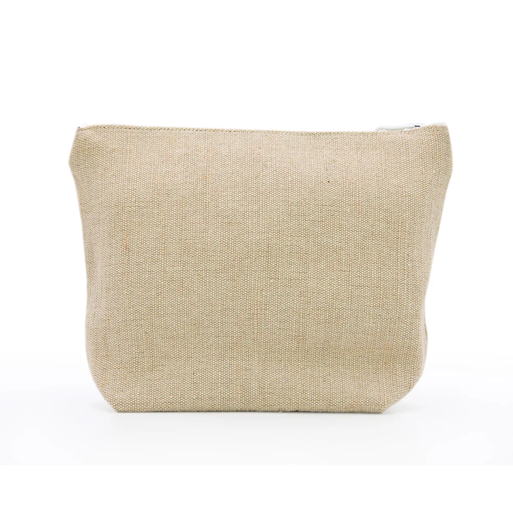 

LG0099,Oivefeet Plain White Zipper Nature Jute Cotton Mixed Cosmetic Bag