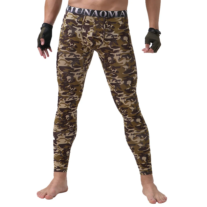 Camouflage Men Long Johns Cotton Thermal Underwear Bottoms Men Warm