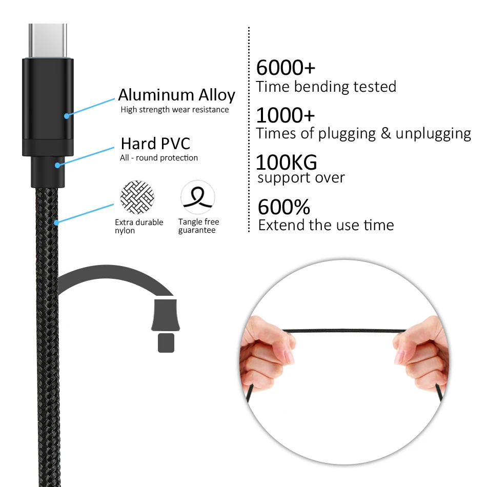 GUSGU USB نوع-C كابل لسامسونج S9 S8 زائد ملاحظة 8 الهاتف المحمول نوع c كابل شاحن شحن ل شياو mi mi A1 mi 6 mi 5