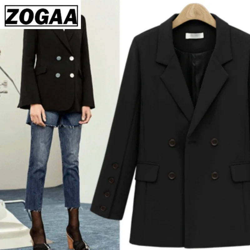 ZOGGA Fall 2019 new European and American suit collar in the long double-breasted loose suit style coat