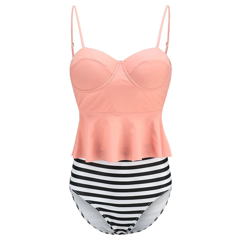 

New 2019 Push Up Swimsuit Sexy Swimwear Women Strap Ruffle Summer Bathing Suits Bottom Striped Beachwear Two Piece Swimsuits