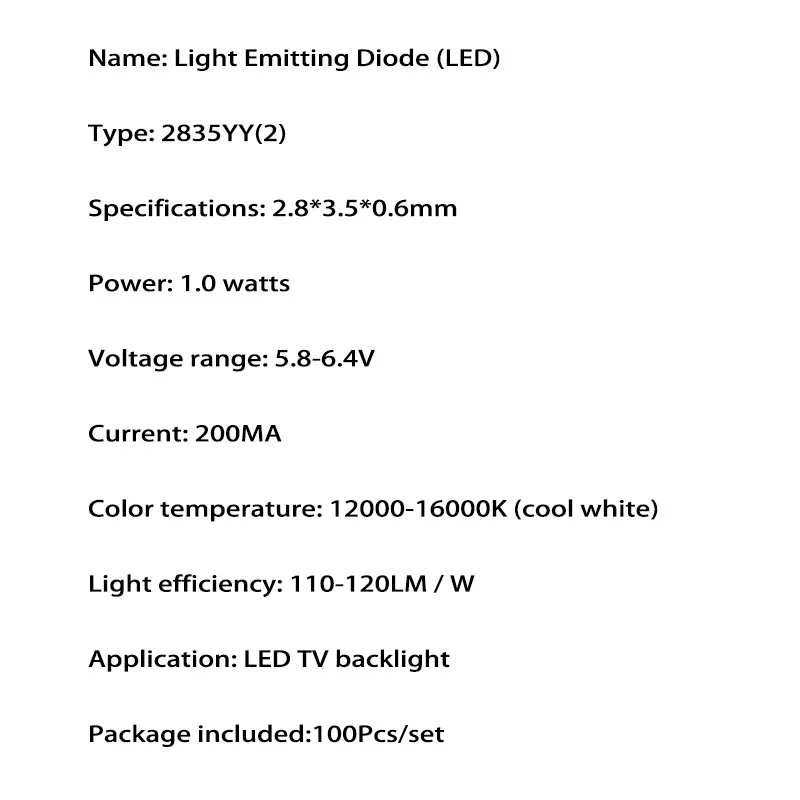 Yongyuekeji 100 шт./лот высокое светильник 2835 6В 200ma 1 Вт, холодный белый свет, led-Телевизор задняя светильник бусины для ремонта телевизор со светодиодным ЖК-экраном светильник бар Лидер продаж