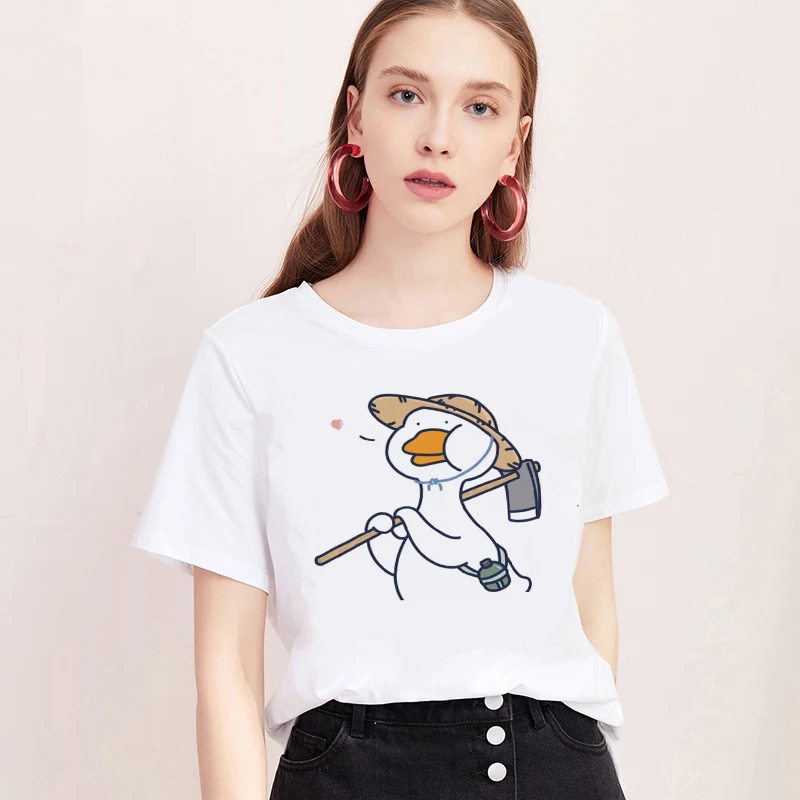 Корейский стиль Kawaii 2019 Летняя мода Cute футболка с уткой Harajuku винтажные