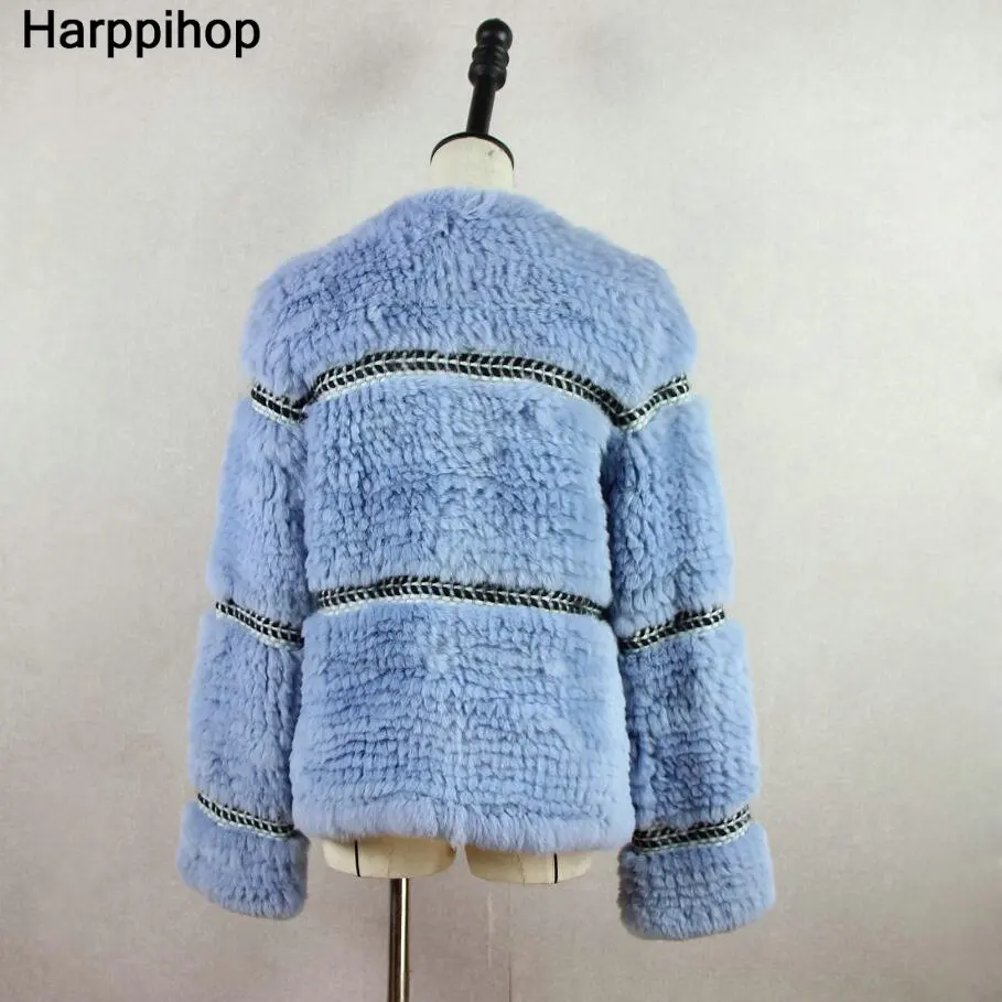 Harppihop, Рекс, вязаная шуба из натурального кроличьего меха, женская модная длинная куртка из кроличьего меха, верхняя одежда, зимнее меховое пальто