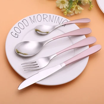 

304 Stainless Steel dinnerware sets Pink Personalized Dessert Western Tableware Cutlery Dinner Set 4 Pieces Western Food Set