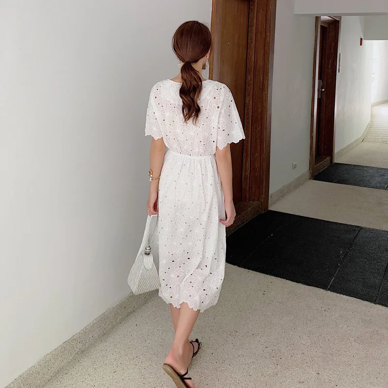 SMTHMA, новое летнее платье, высокое качество, на заказ, ажурное кружевное платье с вышивкой, женские белые вечерние платья с коротким рукавом, vestidos