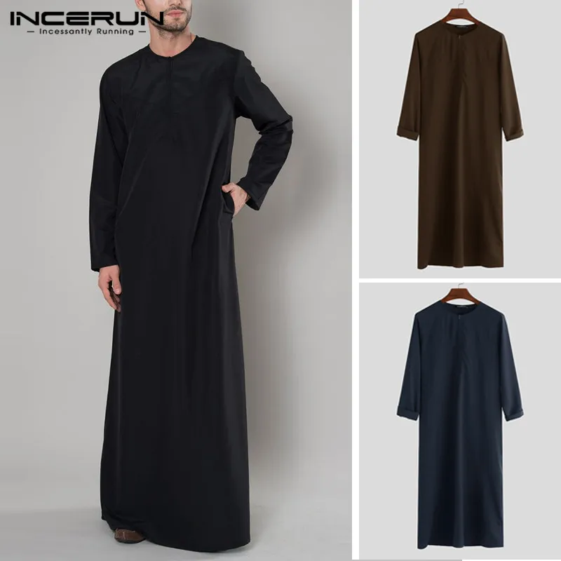 INCERUN Jubah Abaya Longgar Ritsleting Lengan Panjang Pria Kaftan