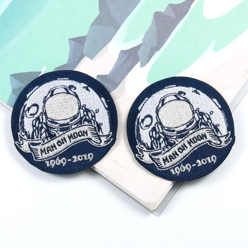 

2Pc 1969 Apollo 11 Moon Landing 50th Anniversary Badge Man on Moon Badge Embroidery Patch Spaceman Space Explorer