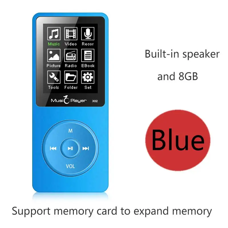 IQQ новая версия X02 MP3-плеер встроенный динамик и память 8G с экраном 1,8 дюйма может воспроизводить 100h Портативный звук без потерь Walkman - Цвет: X02