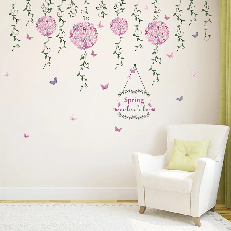 Us 5 03 10 Off Spring Butterfly Flower Vine Stickers Living Room Bedroom Decorations Home Window Glass Decor Mural Art Diy Wedding Decals In Wall