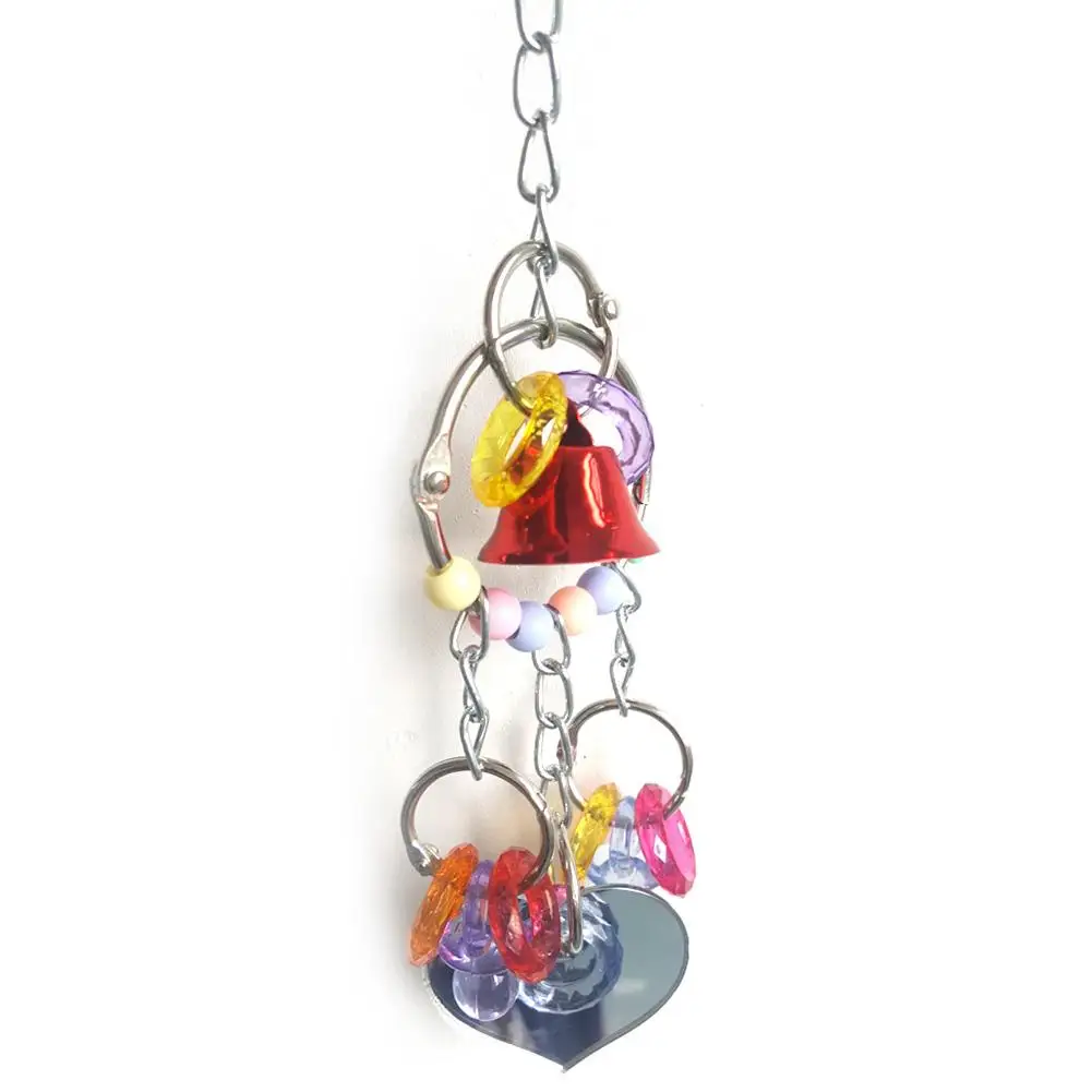 Creative Lovely Hot Sell Pet Toy Play Acrylic Chew Toy Parrot Bird Colorful Bell Chain With Mirror Bird Accessories For Birds