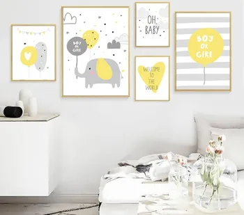 

Nordic Modern Cartoon Love Elephant Decorative Painting Canvas Painting Oil Wall Art Kindergarten Nursery Style Animal Print