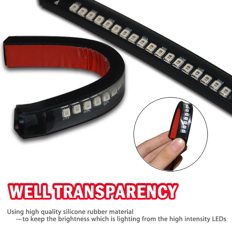 Tira De Luces LED Flexible Para Moto - 48 LED (32 Rojo + 16 ámbar), Impermeable IP68, 12V, Fácil Instalación
