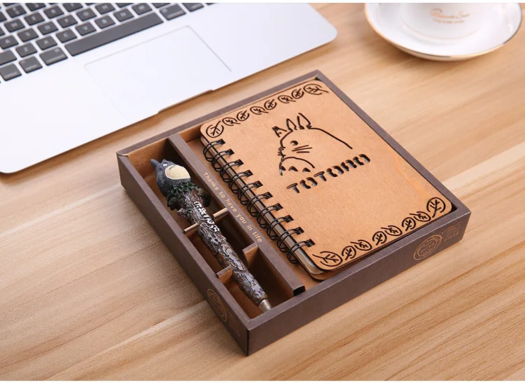 

[4Y4A] 1set Wooden notepad zakka Includes pen Moe Chinchilla notebook cartoon cartoon Korean thin diary Korean fine gift set