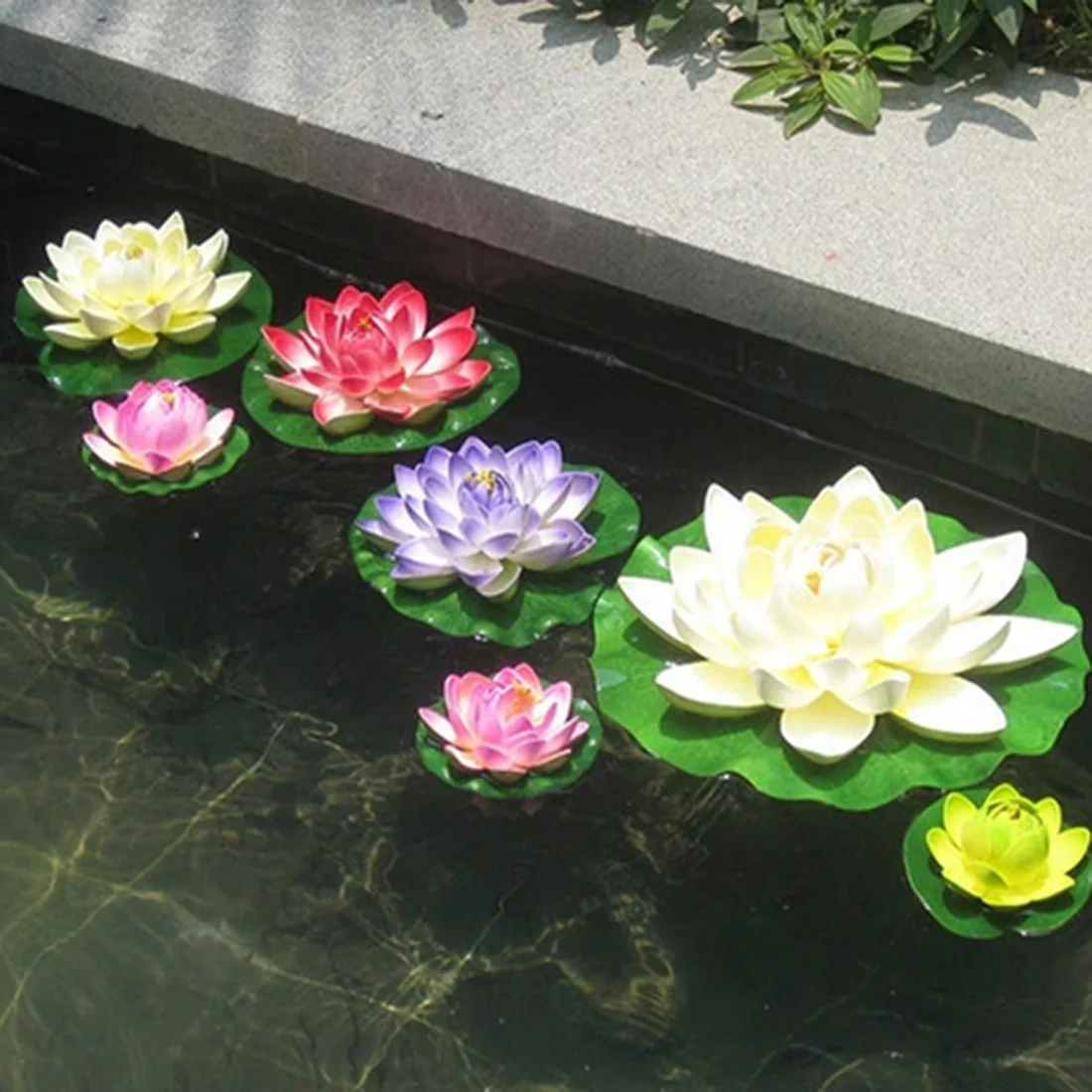 7Pcs Water Lilies Artificial Pond Plant EVA Real Touch Flowers Set