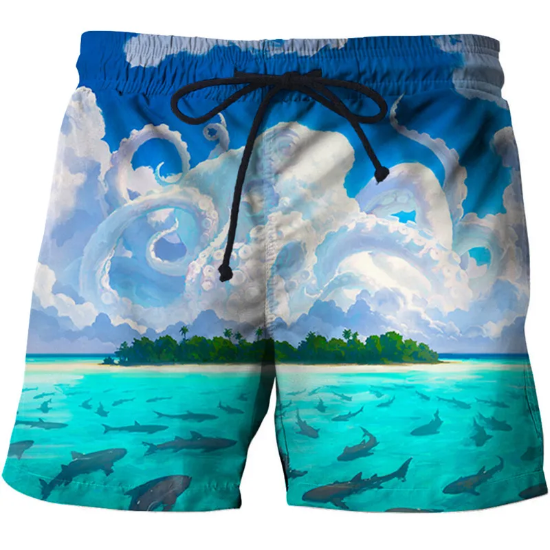 Одежда с 3d принтом рыбы, Пляжные штаны с 3d принтом, интересные пляжные шорты большого размера с принтом «рыбий крючок», шорты для мужчин