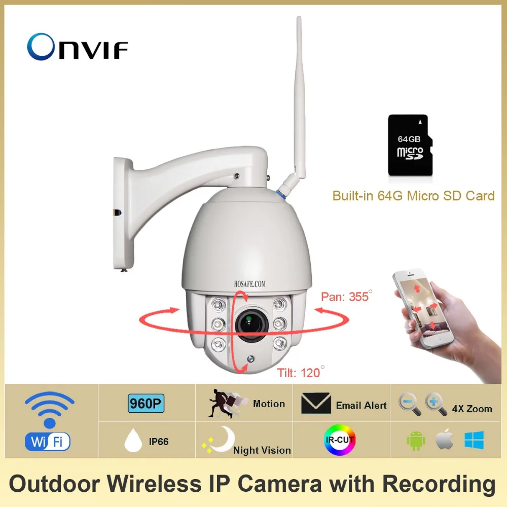 HOSAFE 2MP 1080P 4X Zoom Auto Focus Mini Speed Dome PTZ IP Camera wifi wireless 64G Micro SD