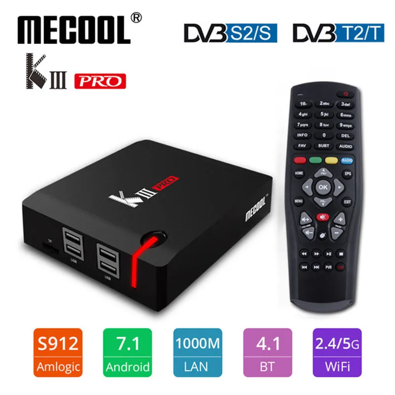 Android tv box MECOOL KIII PRO DVB-S2 DVB-T2 Android 7,1 tv box 3GB 16GB Amlogic S912 Octa Core 4KCombo NEWCAMD Biss key PowerVU