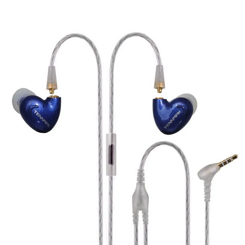 

Tennmak Pro Blue & Gold Dual Dynamic Driver Professional In Ear Sport Detach MMCX Earphone with microphone VS SE215 SE525