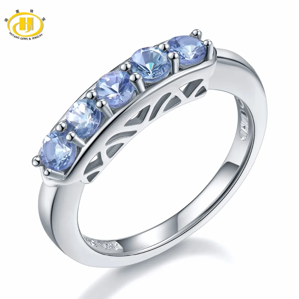 Hutang Natural Tanzanite Engagement Rings Five stone Solid 925 Sterling Silver Ring Gemstone Fine Classic Elegant Jewelry Gift Hutang Natural Tanzanite Engagement Rings Five stone Solid 925 Sterling Silver Ring Gemstone Fine Classic Elegant Jewelry Gift