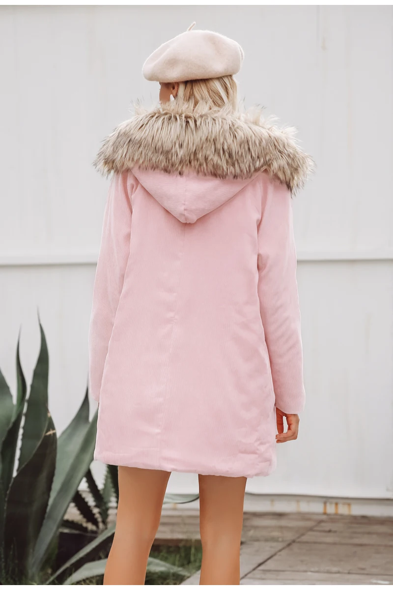 Женская вельветовая парка-пальто Simplee, толстое пальто из искусственного меха с капюшоном и мягкой подкладкой, уличная шинель с лацканами для зимы