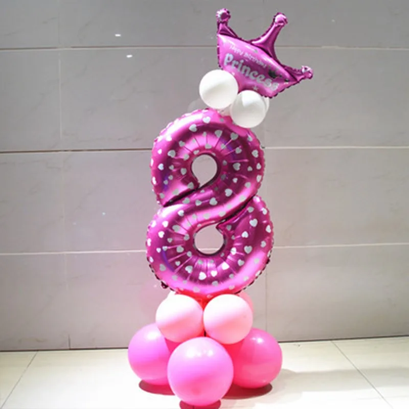 Doriwoo 20 шт. фольгированные шары с цифрами для детей 1, 2, 3, 4, 5, 6, 7, 8, 9 лет, украшения для вечеринки в честь Дня Рождения, для малышей, для мальчиков и девочек - Цвет: Pink 8