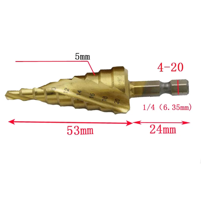 

3 Pcs/Set HSS Spiral Groove Step Drill Titanium Coated Bit Kit for Iron Aluminum Plate Cutting Holes QJ888