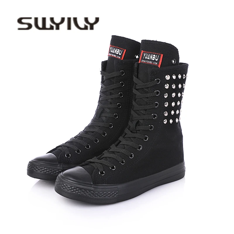 Парусиновые кроссовки SWYIVY 43 женские высокие с заклепками новинка весны 2020