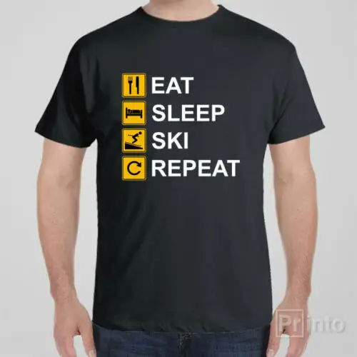 Забавная футболка EAT SLEEP SKI REPEAT Лыжная крутая модная | Мужская одежда