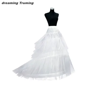

High Quality 3 Hoops 2 Layer wedding Petticoat With Train Tulle 2019 Cheap Wedding Crinoline Bridal Petticoat Underskirt