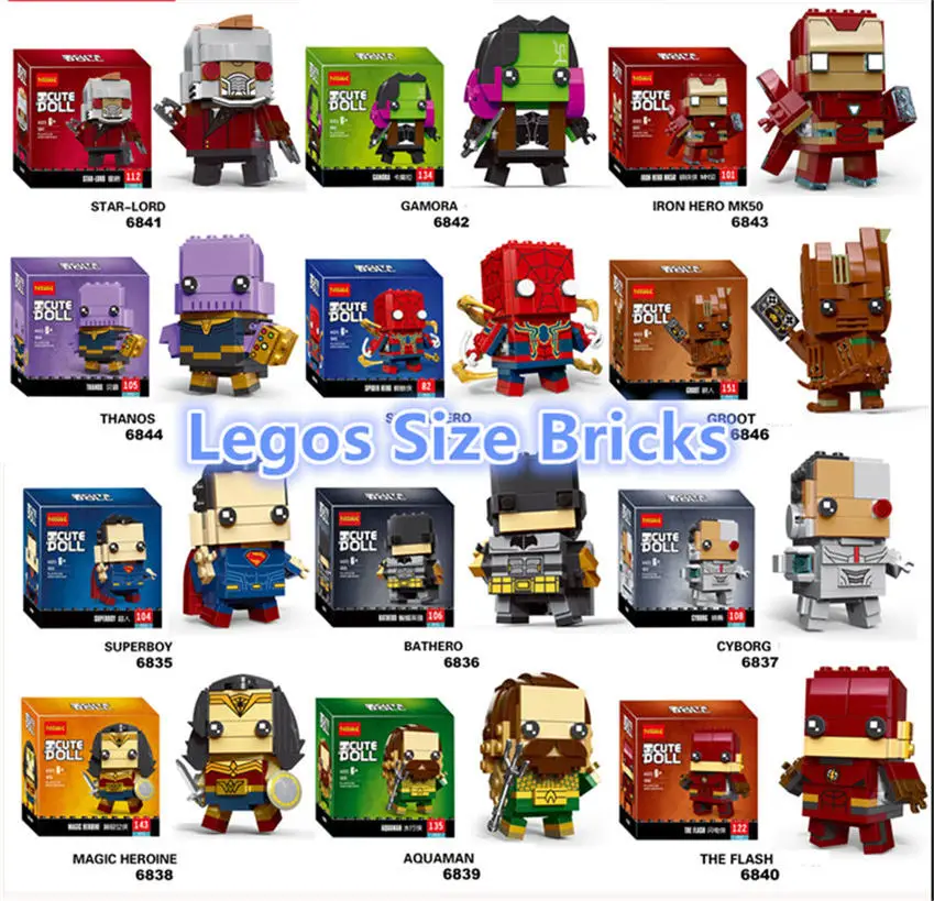 6 шт./лот Decool 6841 46 superboy gamora brickheadz фигурки кирпичные головки headz модель строительные