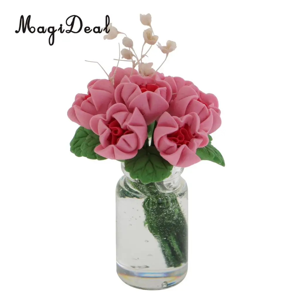 MagiDeal 1Pc 1:12 Scale Plastic Dollhouse Miniature Flower in Vase Fairy Garden Acce for House Living Room Office Desk Decor