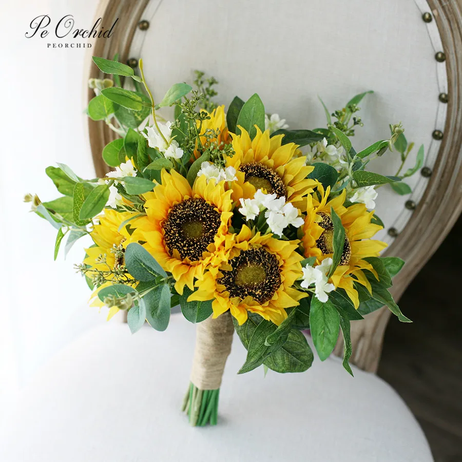 

PEORCHID Sunflower Bridal Bouqet The Bride Holding Flowers Flores Artificiales De Novia Artificial Bridesmaid Wedding Bouquet