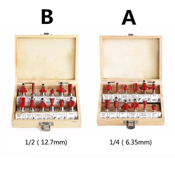 

12pcs Router Bit Set 1/4" 6.35mm & 1/2" 12.7mm Shank Wood Carving Tungsten Carbide Tipped Woodworking Milling Cutter Trimming
