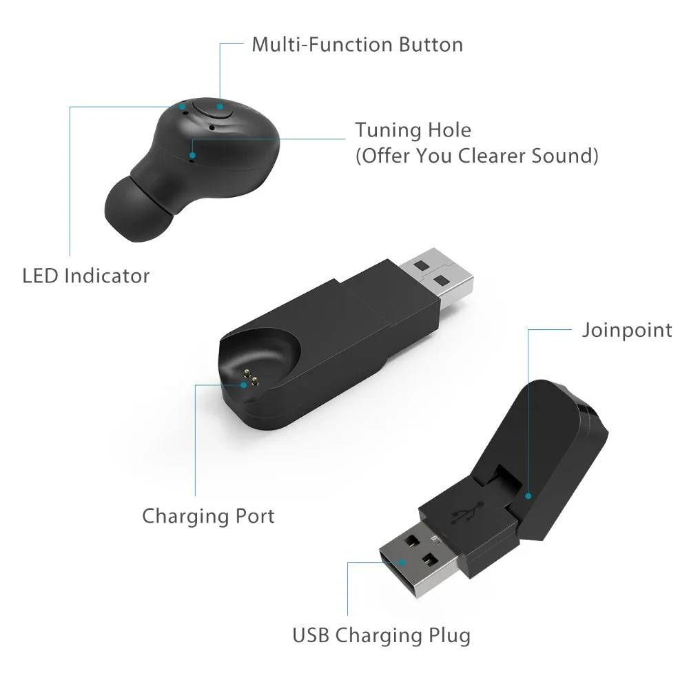 Mpow EM1 одиночные Bluetooth 4,1 Наушники Беспроводные Мини невидимые наушники в ухо бизнес вкладыши портативные наушники с микрофоном/Чехол