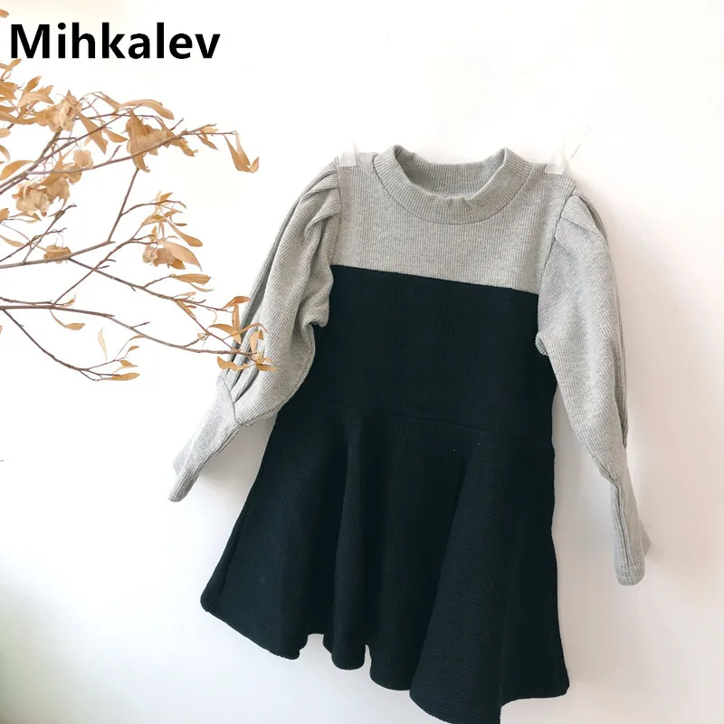 Mihkalev/модное платье с длинными рукавами для девочек осенняя одежда детей Одежда