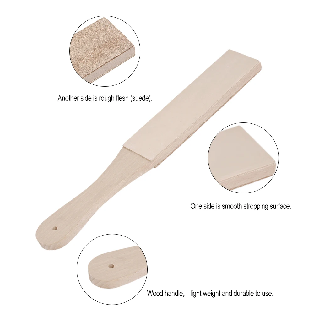 Двусторонний кожаный точильный ремень с деревянной ручкой для бритья бритв для полировки ножей, мужской парикмахерский инструмент для заточки кожи