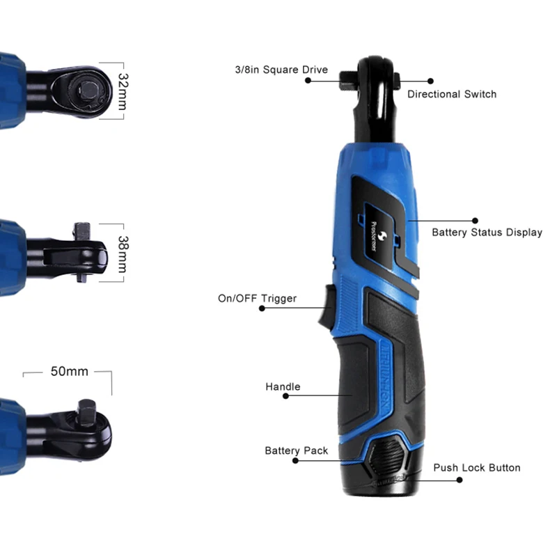 Prostormer 12v Lithium battery Rechargeable Electric Wrench Portable ratchet wrench 90 degree Power Tool wrench Quick Charger