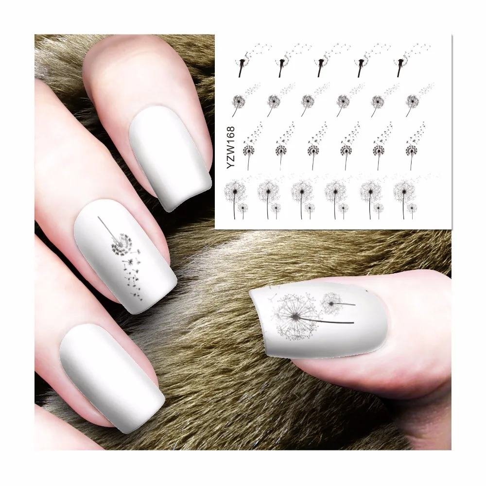 

WUF 1 Sheet Nail Art Wrap Water Transfer Chic Dandelion Designs Nails Sticker Water Decals Stickers Decoration Tools Wraps 168