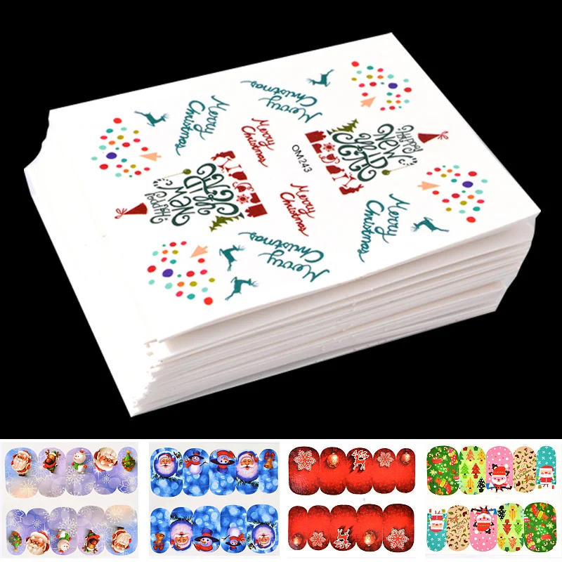 

45 Pcs Charm Christmas Water Transfer Nail Stickers Decals Snowflake Jingle Bells Mix Designs Printing Nail Art Decorations