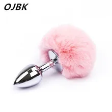 Bola de peluche de metal para mujeres, juguete sexual con tapón Anal de cola de conejo, masajeador de próstata de acero inoxidable, Juguetes sexuales BDSM para fiesta de adultos