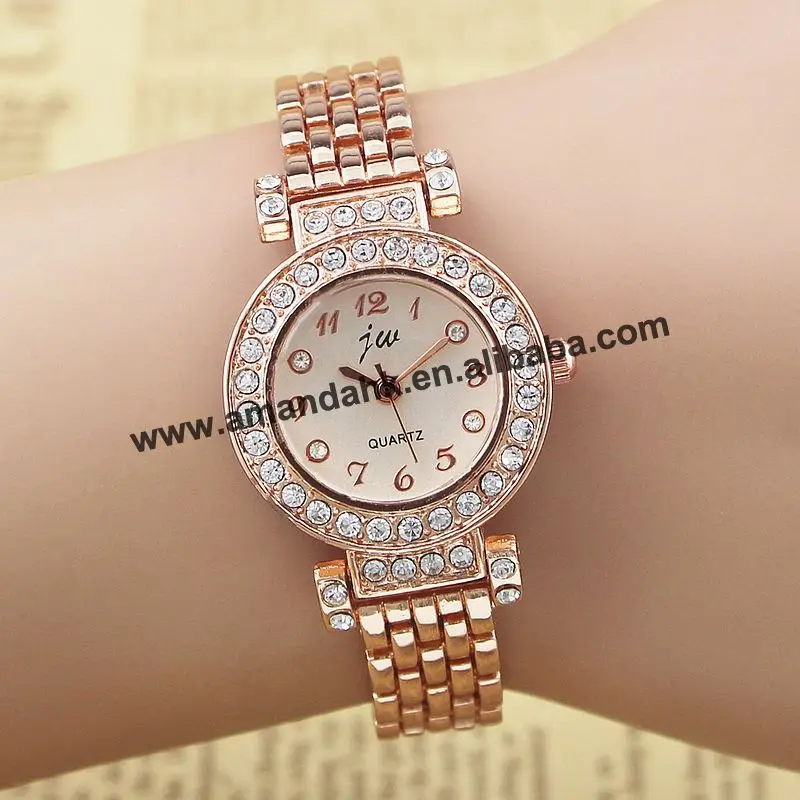 100 шт./лот jw-805 Новая мода Корея Роскошные Брендовые женские часы Лидер продаж White Rose Gold Для женщин со стразами Часы