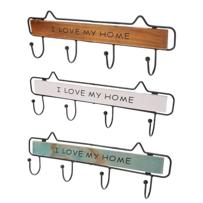 Wall Mounted Clothes Hanger 4 Hooks Hat Key Holder Laundry Coat Rack Hanging Storage Shelf For Home