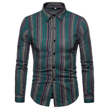 

Men's Vintage Striped Shirt Slim Fit Long Sleeve Shirt Men Casual Button Down Dress Shirts Camisa Social Masculina Mens Clothing