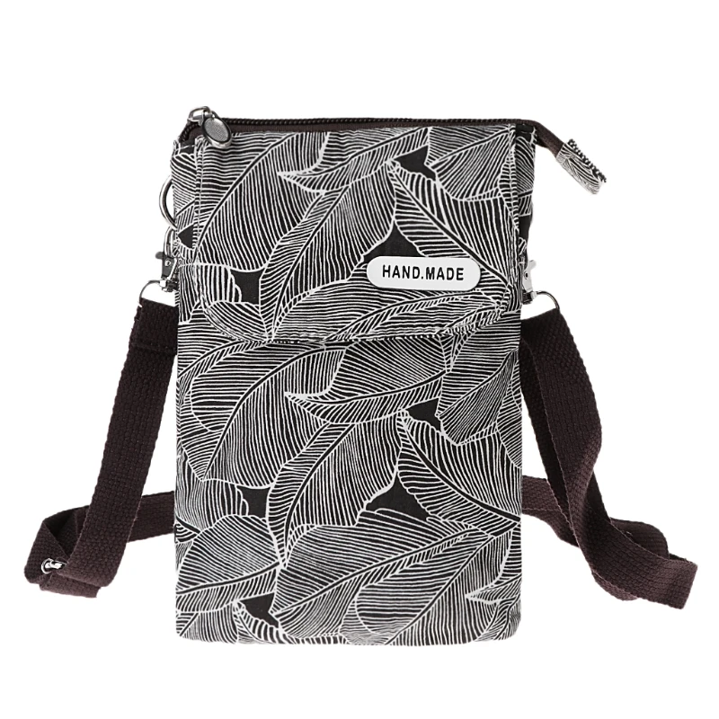 

Premium Quality Women Canvas Leaf Pattern Crossbody Mobile Phone Small Shoulder Bag Pouch Case Purse Wallet