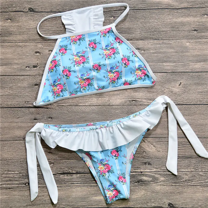 

Women Ruffle Swimsuit Bikini Beach Bathing Suit Printed Push Up Bikini Set L37